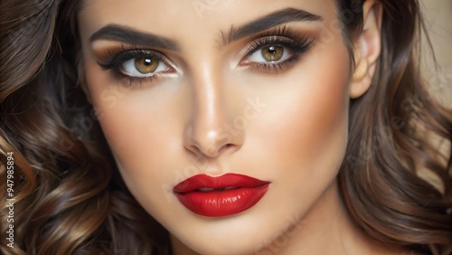 Wallpaper Mural Beautiful White Girl With Red Lips Looks to the Camera Torontodigital.ca