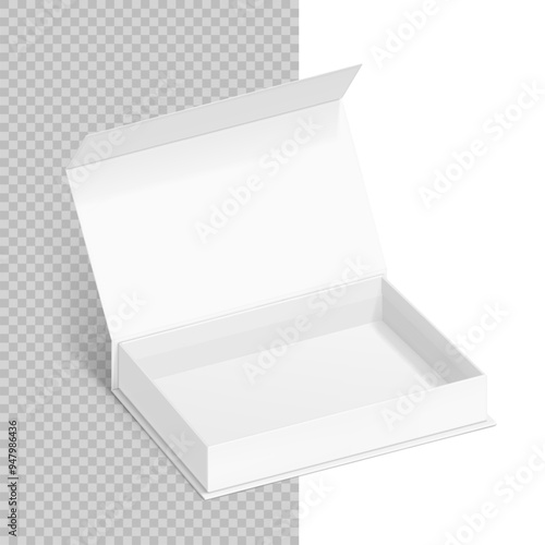 White box with magnetic close. Vector illustration isolated on white background. Taking your 2D designs into 3D. Can be use for gift box, luxury, cosmetics, electronics and other goods. EPS10.