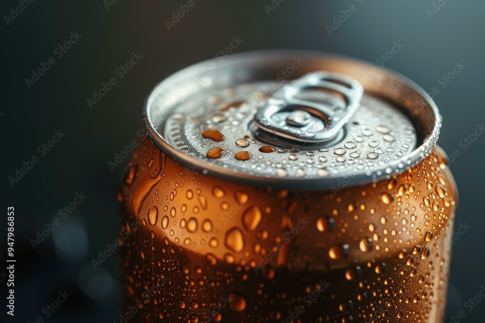 Aluminium can covered with condensation on a dark background Aluminium can covered with condensation on a dark background