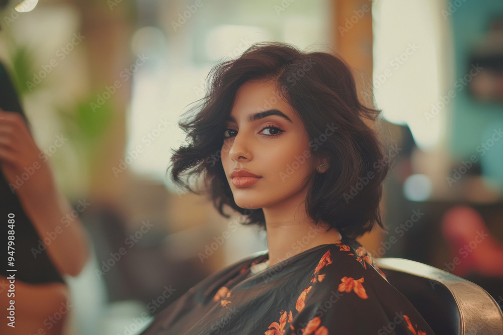 a beautiful indian model woman in the hairdresser salon gets a new haircut, dyes her hair and style it. a beautiful indian model woman in the hairdresser salon gets a new haircut, dyes her hair and style it.