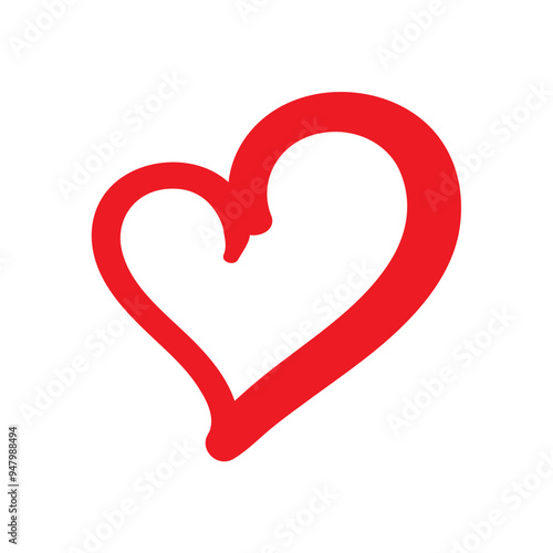 Hand drawn red heart icon. Scribble ink heart shape drawn with brash. Love symbol for wedding ans valentine's day holiday. Vector doodle isolated illustration