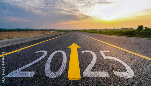 Wallpaper Mural A road with the word "2025" written on it, going into the distance at sunrise. Torontodigital.ca