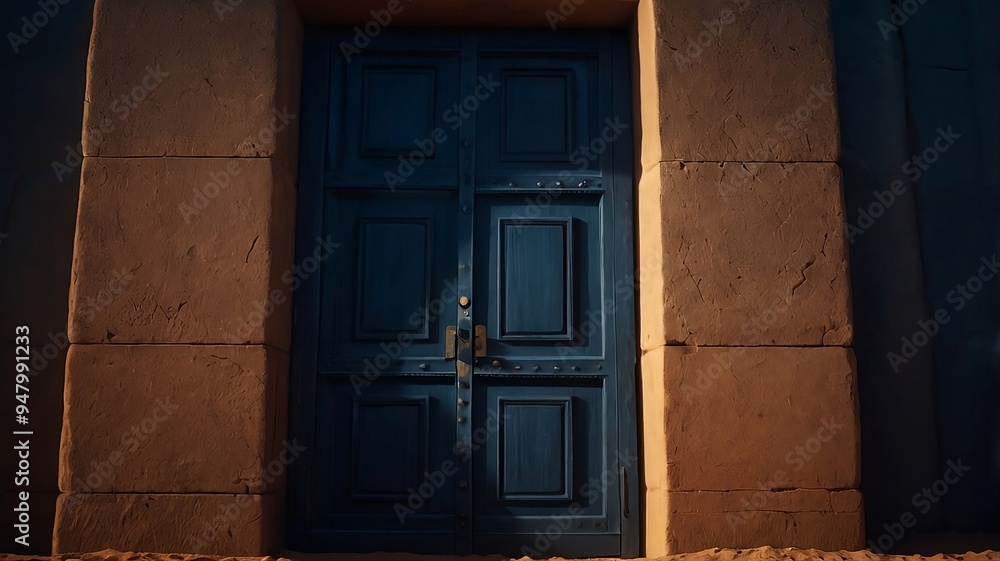 Fototapeta premium A mysterious old blue door in the ancient city.