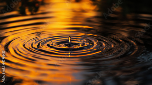 Wallpaper Mural Water Droplet Causing Ripples in Water with Reflections of Sunset Torontodigital.ca