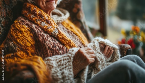Wallpaper Mural Elderly woman with a knitting project sitting in a cozy armchair Torontodigital.ca
