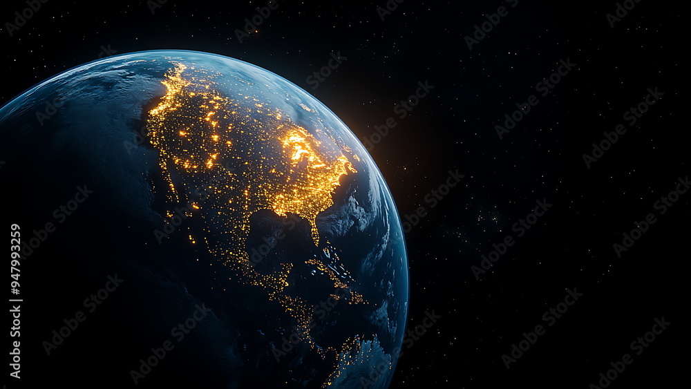 Fototapeta premium a view of the earth from the space with glowing city light