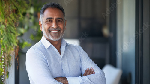 senior man standing confidently in the office