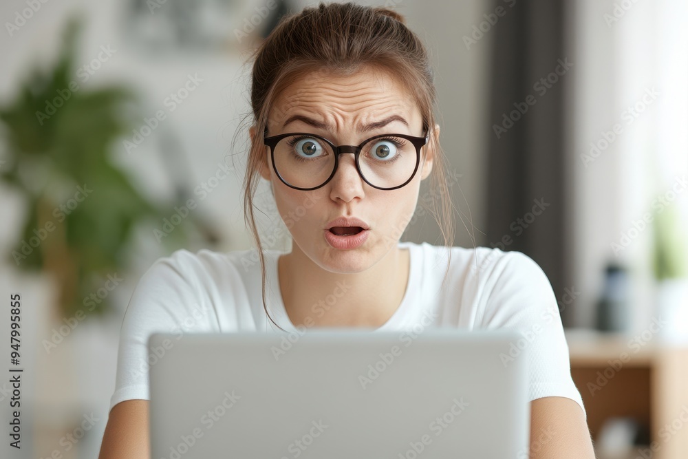 Young serious busy professional business woman employee or student using laptop Young serious busy professional business woman employee or student using laptop