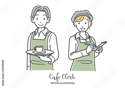 カフェ店員の男女スタッフ