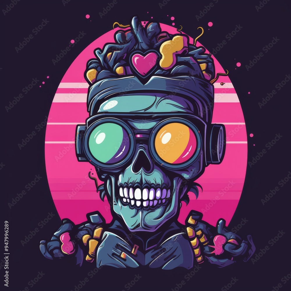 Vibrant Skull Illustration with Neon Colors and Detailed Design - Bold and Eye-Catching Artwork Vibrant Skull Illustration with Neon Colors and Detailed Design - Bold and Eye-Catching Artwork