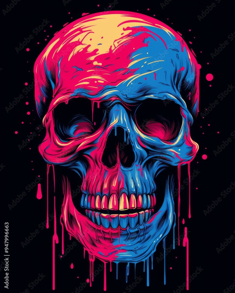 Vibrant Skull Illustration with Neon Colors and Detailed Design - Bold and Eye-Catching Artwork Vibrant Skull Illustration with Neon Colors and Detailed Design - Bold and Eye-Catching Artwork