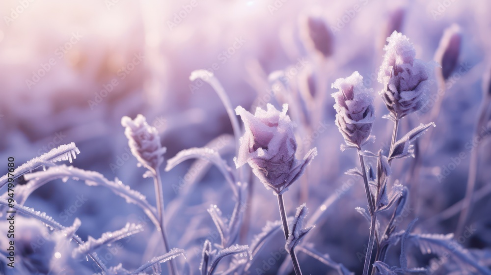Fototapeta premium Frozen Lavender with Hoarfrost