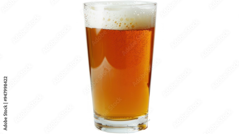 A refreshing glass of amber beer with a thick head of foam A refreshing glass of amber beer with a thick head of foam