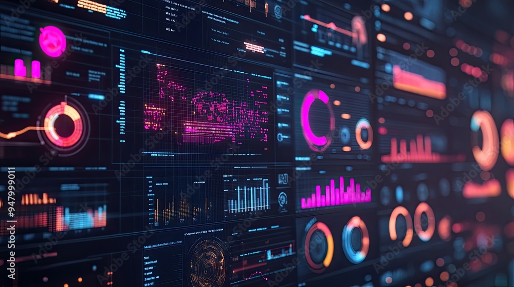 Data analytics concept featuring a dashboard with organized, classified, and categorized data visualizations. Data analytics concept featuring a dashboard with organized, classified, and categorized data visualizations.