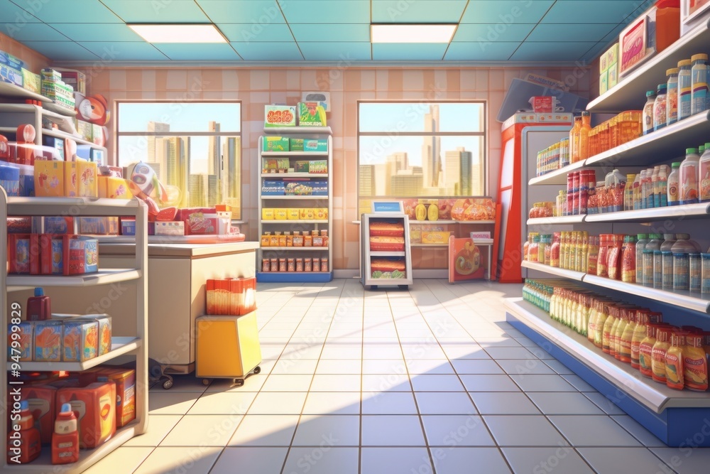 Supermarket cartoon shelf architecture. Supermarket cartoon shelf architecture.