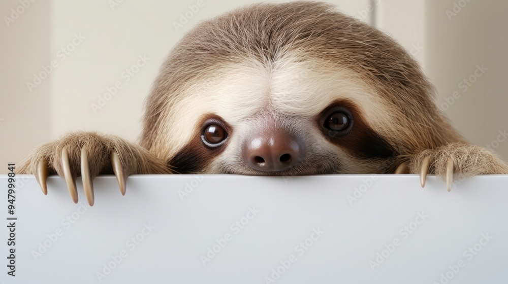 Fototapeta premium Curious Sloth Peeking Over Edge