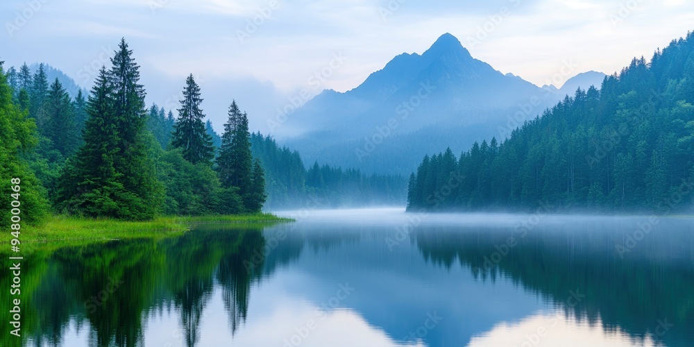 Serene Mountain Lake, A Tranquil Reflection of Nature's Beauty Serene Mountain Lake, A Tranquil Reflection of Nature's Beauty