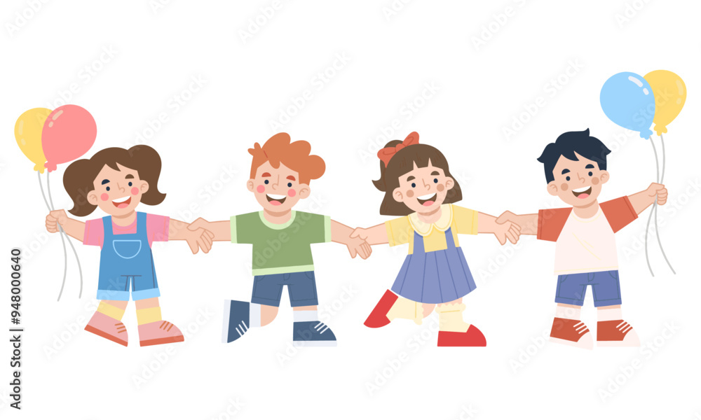 Illustration of happy children holding hands. Children's day illustration Illustration of happy children holding hands. Children's day illustration