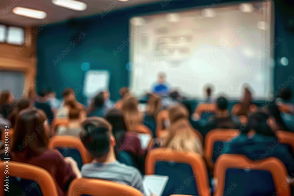 Blurred seminar Semniar in a big lecture hall. Blurred