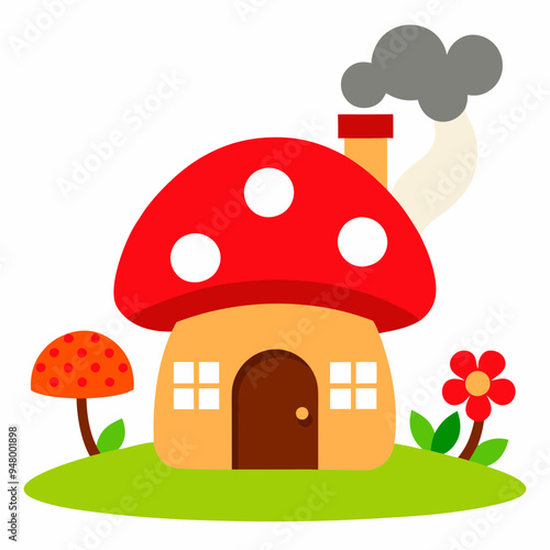 Adorable Mushroom House Vector Illustration, Cute Cartoon Whimsical Design 