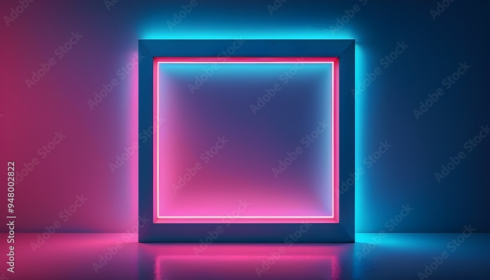Square Neon Frame Illustration Mockup Image Light Background Pink Blue Lights Product Design Square Neon Frame Illustration Mockup Image Light Background Pink Blue Lights Product Design