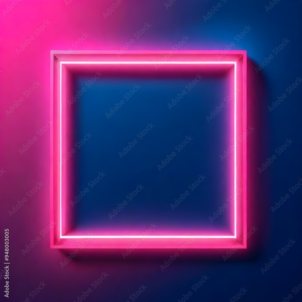 Square Neon Frame Illustration Mockup Image Light Background Pink Blue Lights Product Design Square Neon Frame Illustration Mockup Image Light Background Pink Blue Lights Product Design