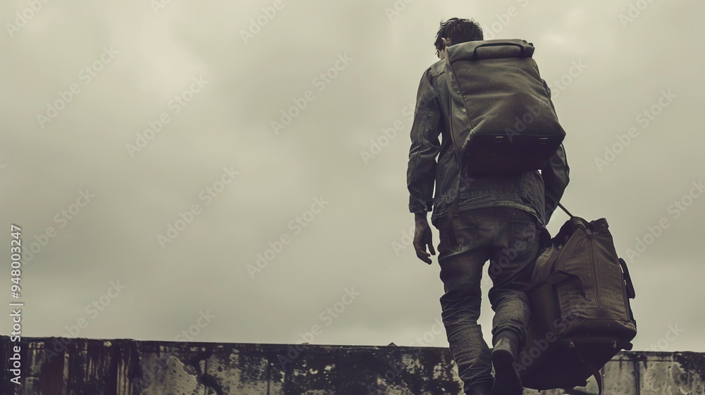 Man Walking Away With Backpack - Urban Exploration Photography Man Walking Away With Backpack - Urban Exploration Photography