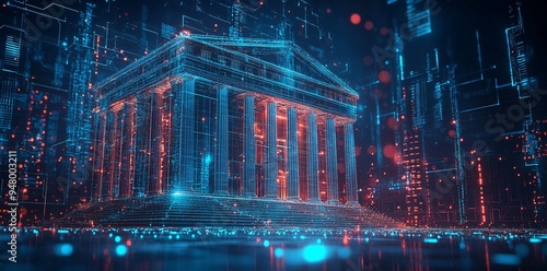 Wallpaper Mural Futuristic bank logo with holographic elements and digital technology symbols, symbolizing the integration of advanced financial services in an online environment Torontodigital.ca