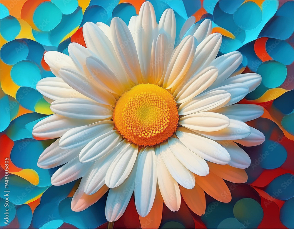 Obraz premium Closeup Illustration of a White Daisy Detailed Floral Art Highlighting Petals and Natural Beauty