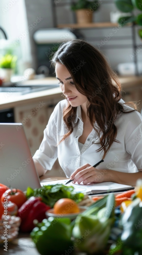 A woman is sitting at a table with a laptop and a notebook A woman is sitting at a table with a laptop and a notebook
