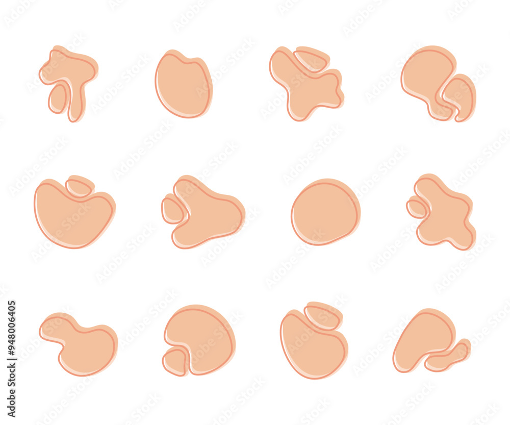 Abstrakcyjne kształty. Organiczne plamy, figury, płynne elementy. Zestaw graficznych elementów do projektów. Ilustracja wektorowa. Abstrakcyjne kształty. Organiczne plamy, figury, płynne elementy. Zestaw graficznych elementów do projektów. Ilustracja wektorowa.