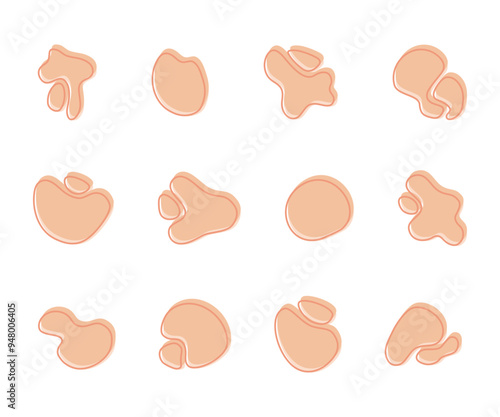 Abstrakcyjne kształty. Organiczne plamy, figury, płynne elementy. Zestaw graficznych elementów do projektów. Ilustracja wektorowa.