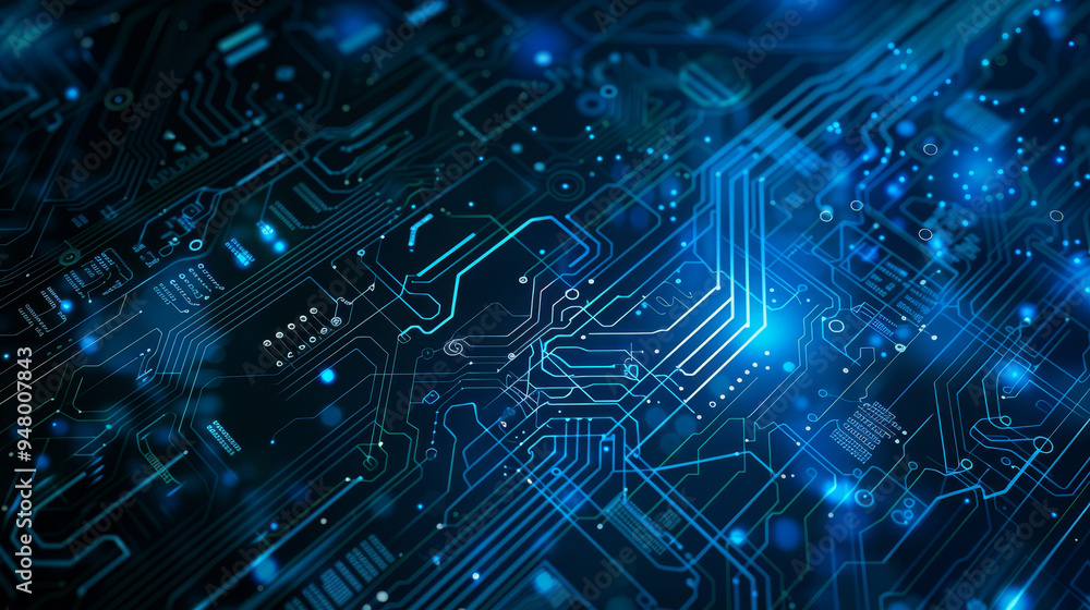 Neon glowing digital technology circuit board in computer. Futuristic glowing bright blue color. Abstract connection concept presentation background Communication wireframe laser lines illustration Neon glowing digital technology circuit board in computer. Futuristic glowing bright blue color. Abstract connection concept presentation background Communication wireframe laser lines illustration