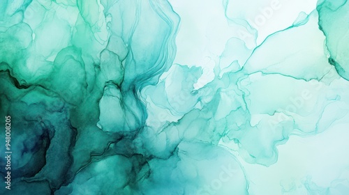 Abstract Green and White Ink Swirl Background
