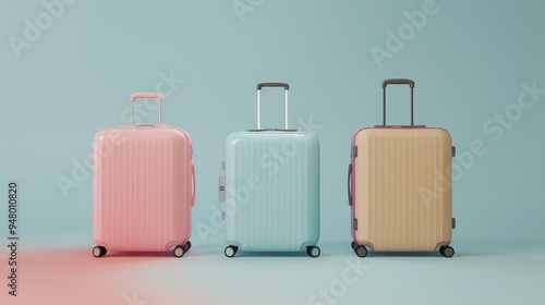 Stylish suitcases on color background Space for text