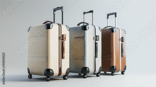 Wheeled suitcases hand luggage spinner bags set airplane baggage isolated on white