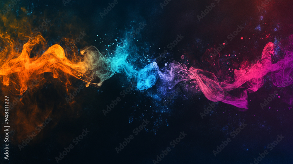 Vibrant swirl of colored smoke mingling in a dark background, creating a mesmerizing visual pattern at night Vibrant swirl of colored smoke mingling in a dark background, creating a mesmerizing visual pattern at night