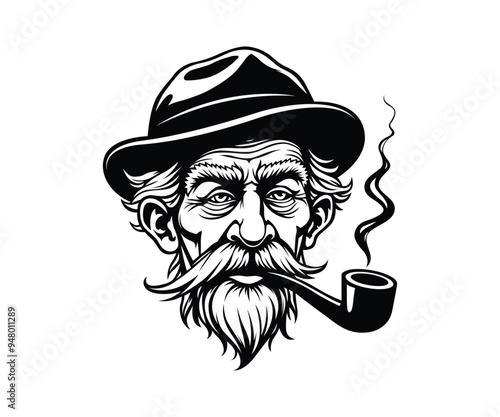 Old man smoking pipe vector 