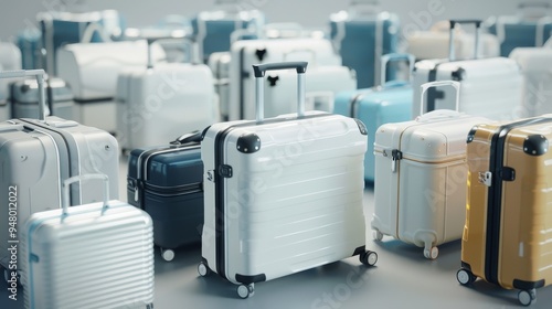 Wheeled suitcases hand luggage spinner bags set airplane baggage isolated on white