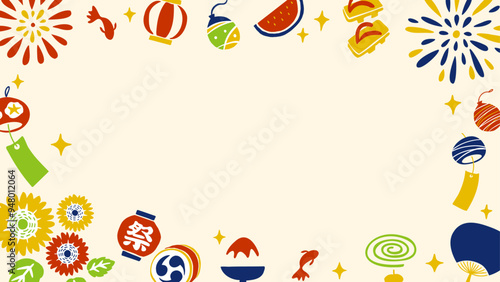 夏　祭り　花火　アイコン　フレーム　バナー