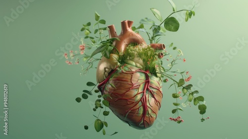 Heart of Nature: A Floral and Foliage-Covered Anatomical Heart