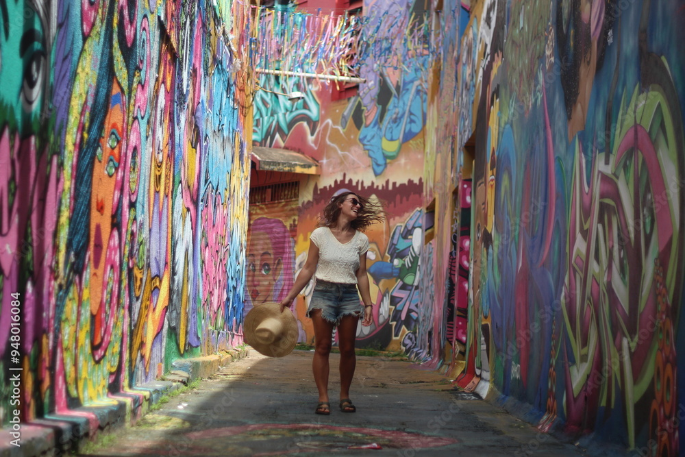 Fototapeta premium mulher no beco do codorna, no centro de goiania, goiás 