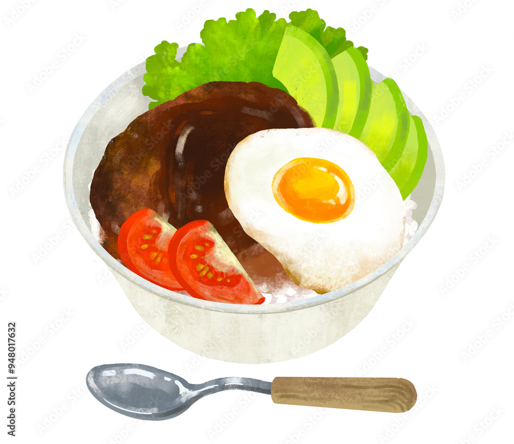 ロコモコ丼のイラスト 丼ぶり 丼もの Stock Illustration | Adobe Stock