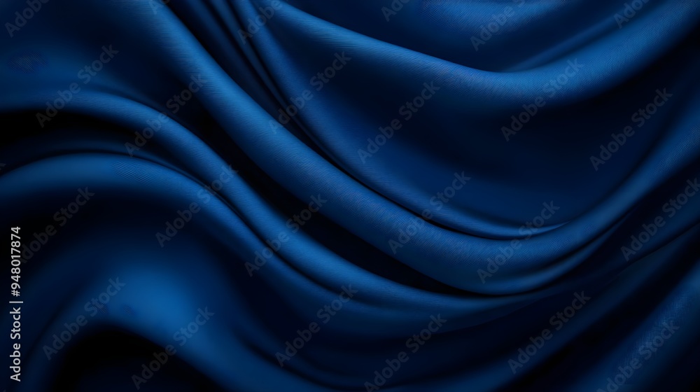 Fototapeta premium Elegant deep blue silk fabric creating soft waves, ideal for luxury design and textile backgrounds.