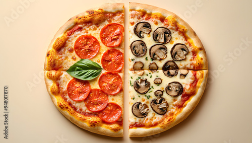 A Realistic Advertising Shot of an Unbranded Pizza with Melting Cheese and Toppings, Captured in a Studio Setting, Perfect for Food Marketing, Restaurant Menus, and Culinary Promotions Highlighting Fr photo