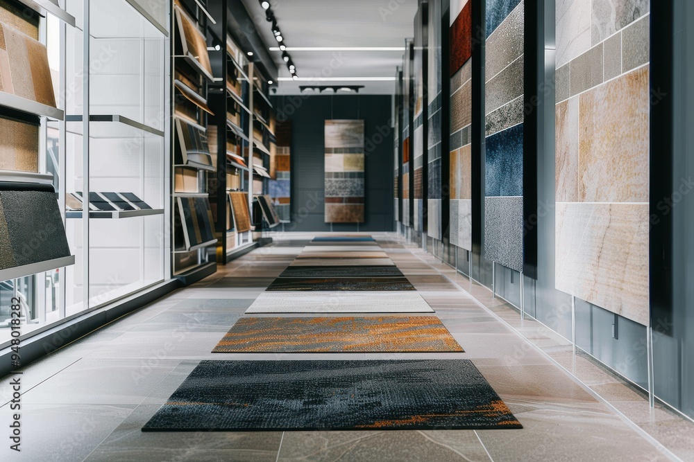 show room display with variation of choices on type of carpet flooring show room display with variation of choices on type of tiles show room display with variation of choices on type of carpet flooring show room display with variation of choices on type of tiles