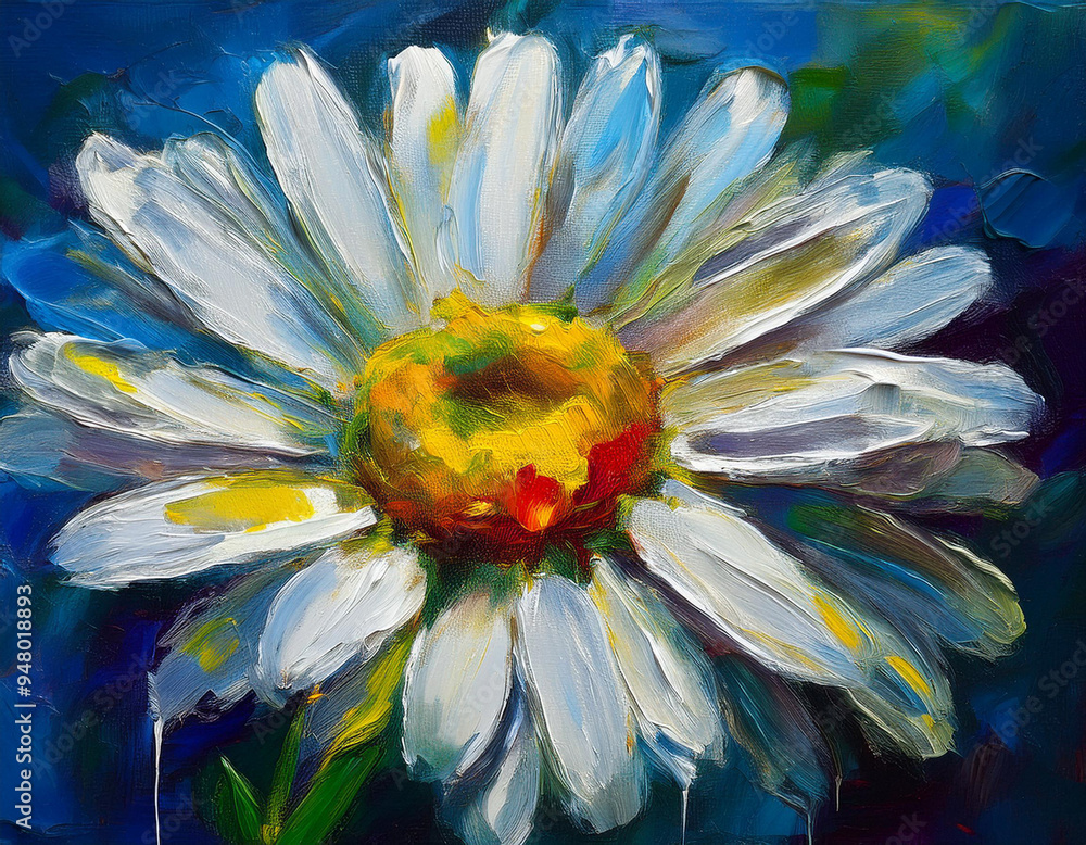 Obraz premium Closeup Illustration of a White Daisy Detailed Floral Art Highlighting Petals and Natural Beauty
