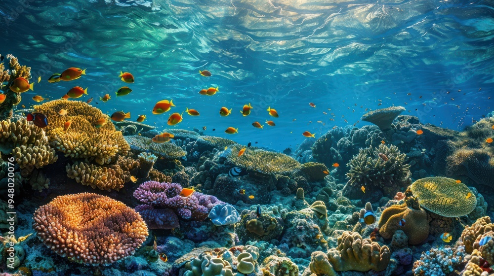 Obraz premium Underwater Paradise: Vibrant Coral Reef and Colorful Fish