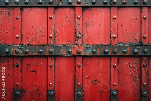 The red metal is rusted and has many holes