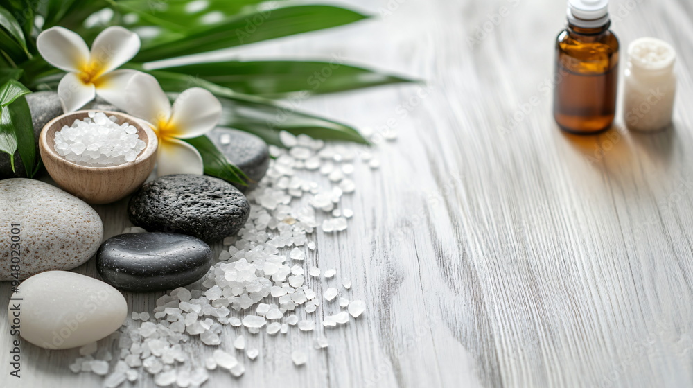 beauty treatment items for spa procedures on white wooden table beauty treatment items for spa procedures on white wooden table